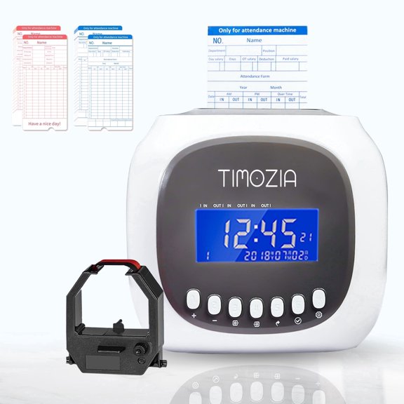Timozia Punch Card Attendance Machine – Time Tracker Bundy Clock for Small Business – In and Out Time Clocks with Gifts