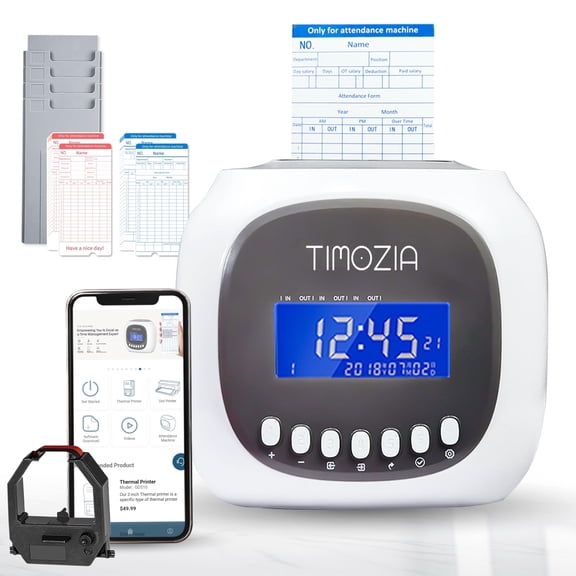 Timozia Time Clock Attendance Machine, Punch Card Bundy Clock for Small Business With Gifts & App