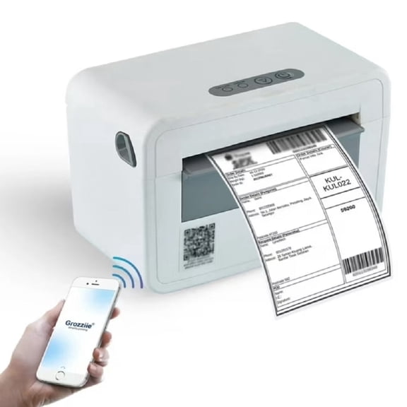 Grozziie Thermal Label Printer, 203DPI USB-Bluetooth Shipping Label Printer with Holder