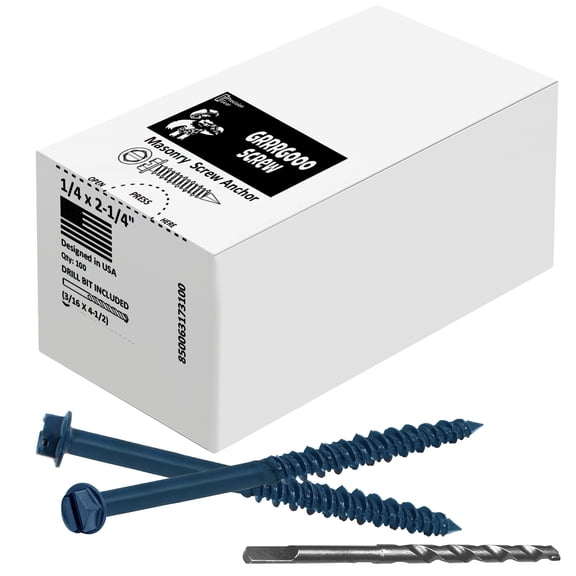 Grrrgooo Screw 1/4 x 2-1/4" Slotted Hex Washer Head Concrete Screws - Steel Masonry Screws for Concrete, Bricks, Blocks - Self-Tapping Concrete Screws with 3/16 x4-1/2 Drill Bit - 100 Screws/Box