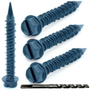 Grrrgooo Screw 3/16 x 1-1/4" Slotted Hex Washer Head Concrete Screws - Steel Masonry Screws for Concrete, Bricks, Blocks - Self-Tapping Concrete Screws with 5/32 x 3-1/2" Drill Bit - 100 Screws/Box
