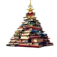 thumbnail image 1 of Grrvtrz 2D Flat Acrylic Christmas Books Ornament Tree Shape Bookshelf Pendant Christmas Tree Decoration Novelty Hanging Decorations Books Stacked Ornament,Home Decor,Christmas Decorations, 1 of 6