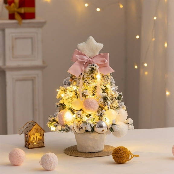Grrvtrz Christmas Decoration Artificial Tree Mini Christmas Tree Set Tabletop Home Party Decoration Flocking Christmas Tree with String Lights,Christmas Decorations,Home Decor