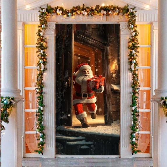 Grrvtrz Christmas Santa Claus Door Cover Door Hanging Santa Claus Background for Home Front Door Holiday Christmas Decorations,Decoration Supplies,Home Decor