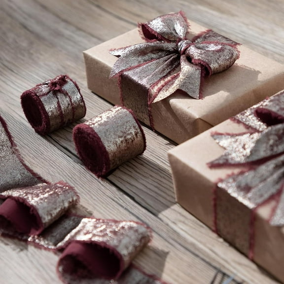 Grrvtrz Flash Bronzing Chiffon Hand Tear Rawer Ribbon Silk Hand Edged Christmas Bow Wedding Invitation Decoration,Decoration Supplies,Home Decor