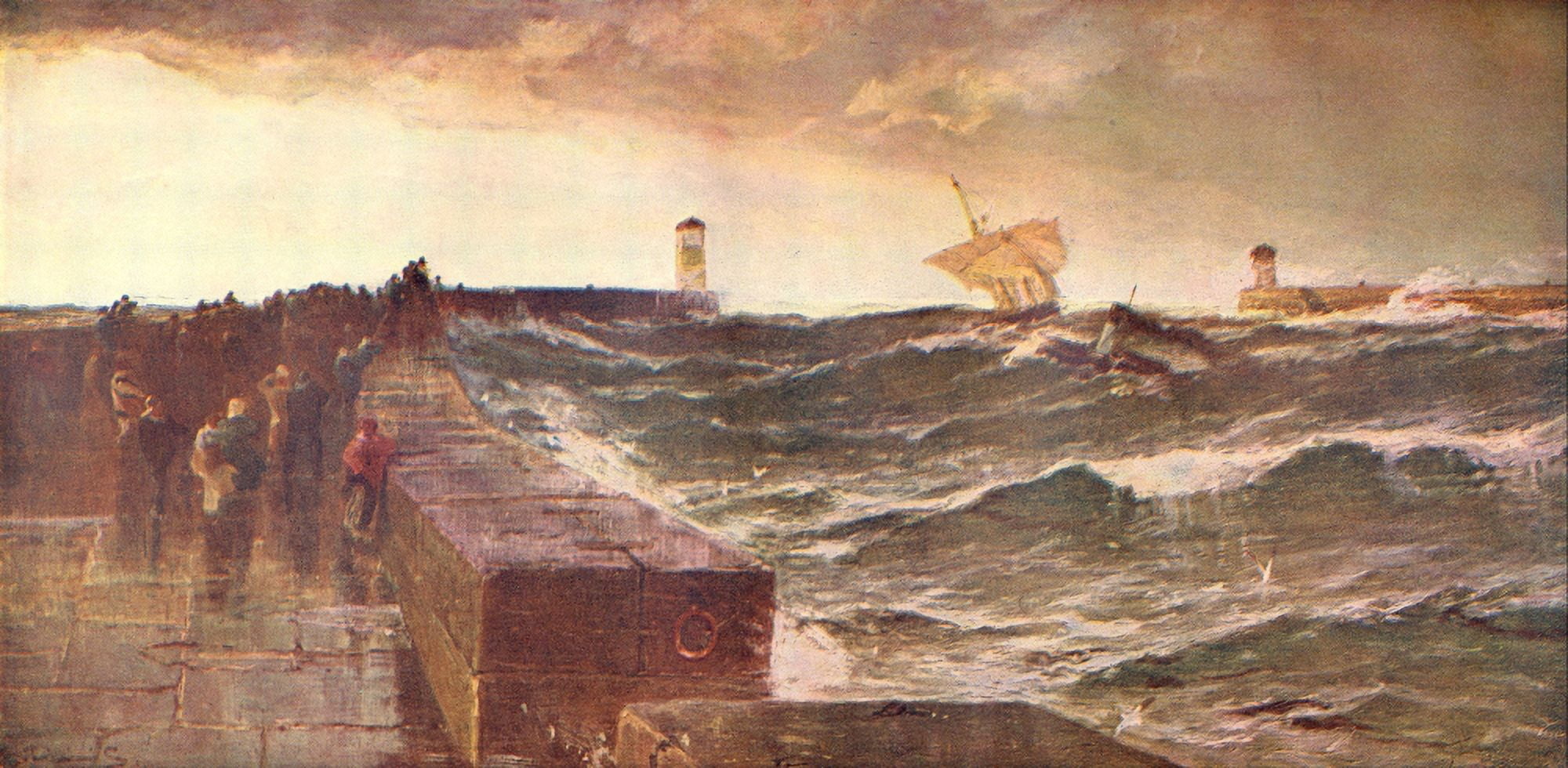 Grt Pics in Private Galleries 1905 After Three Days Gale Hartlepool Canvas Art - Edwin Ellis (18 x 24)