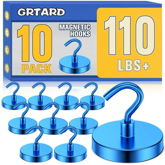 Grtard 10Pack Magnetic Hooks Heavy Duty, 110 lbs Strong Magnet Hook for Cruise Cabins, Large Magnetic Hooks, Magnets with Hooks for Hanging, Cruise, Curtain, Home, Kitchen, Workplace(Blue)