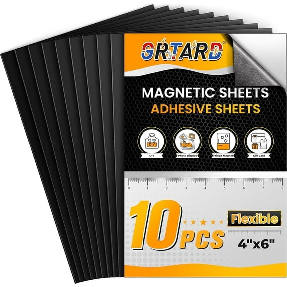Grtard 10Pack Magnetic Sheets with Adhesive Backing 4" x 6",  Flexible Sticky Magnetic Sheet Magnetic Paper, Suitable for Crafts, Photos