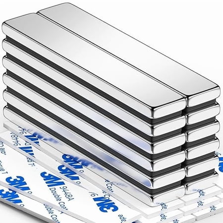 Grtard 12Pack Strong Neodymium Bar Magnets with Double-Sided Adhesive, Powerful Heavy Duty Rare Earth Magnet, Magnetic Strip for Fridge, Garage, Kitchen, Science, Craft, Office, DIY - 60x10x3mm
