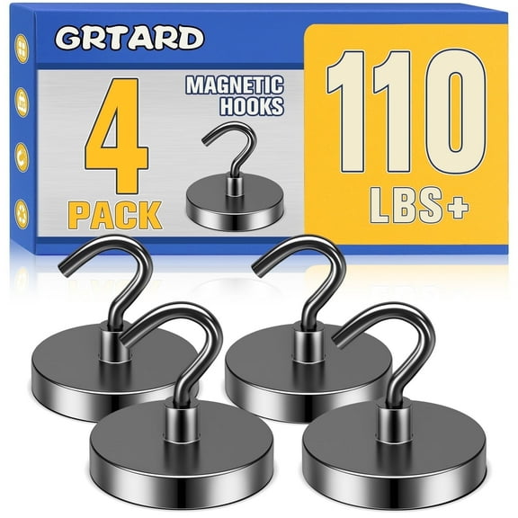 Grtard 4 Pack Strong Magnetic Hooks Heavy Duty 110LBS Neodymium Magnet Hooks for Hanging, Magnetic Hooks Cruise Magnet with Hooks for Cruise, Grill, Towel, Kitchen Indoor Hanging