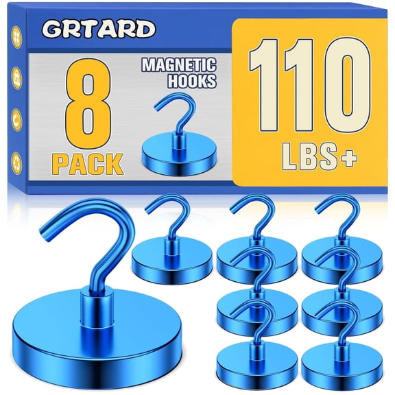 Grtard 8 Pack 110LBS Heavy Duty Magnetic Hooks for Hanging, Neodymium Magnet Hooks, Strong Magnetic Hooks Cruise Magnet with Hooks for Cruise, Grill, Towel, Kitchen Indoor Hanging