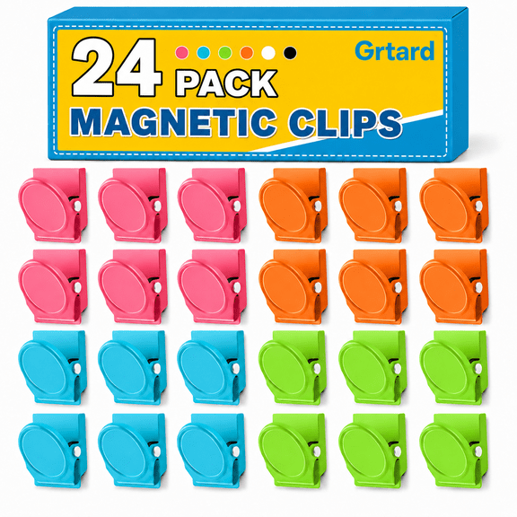 Grtard Magnetic Clips, 24 Pack Magnetic Metal Clips Fridge Magnet Refrigerator Whiteboard Locker Magnets Metal Clip, Magnet with Clips, Classroom Organization Teacher Must Haves School Accessories