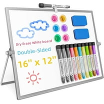 Grtard Magnetic Dry Erase White Board with Stand, 16''x12'' Double-Sided Desktop Whiteboard with 8 Markers, 2 Erasers