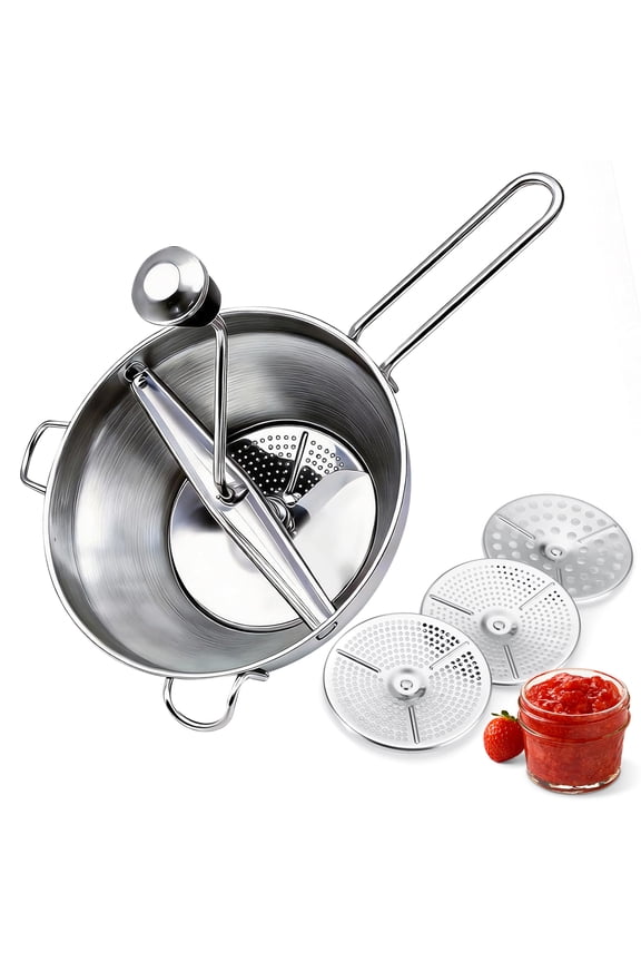 YEERSWAG Stainless Steel Food Mill, 2 Quart Capacity Manual Food Mill with 3 Interchangeable Blades for Tomato Sauce, Soup, Baby Food & Mashed Potatoes
