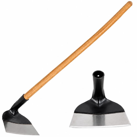 Grub Hoe with Wooden Handle 7.5'' x 5.5'' Heavy Duty Garden Hoe Tool with 53 Inch Long Handle Extra Thick Saw Steel for Weeding Digging Loosening Planting Farm Ranch(2 Pcs)