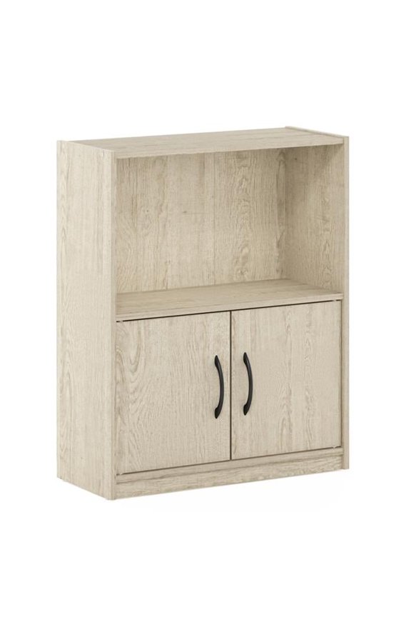 Gruen 2-Tier Open Shelf Bookcase with 2 Doors Storage Cabinet, Metropolitan Pine