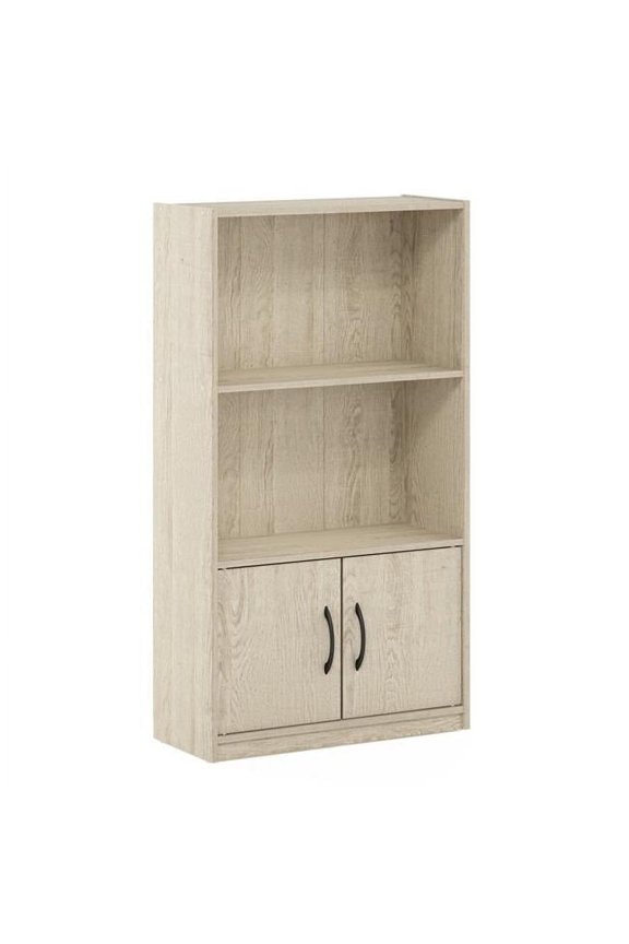 Gruen 3-Tier Open Shelf Bookcase with 2 Doors Storage Cabinet, Metropolitan Pine