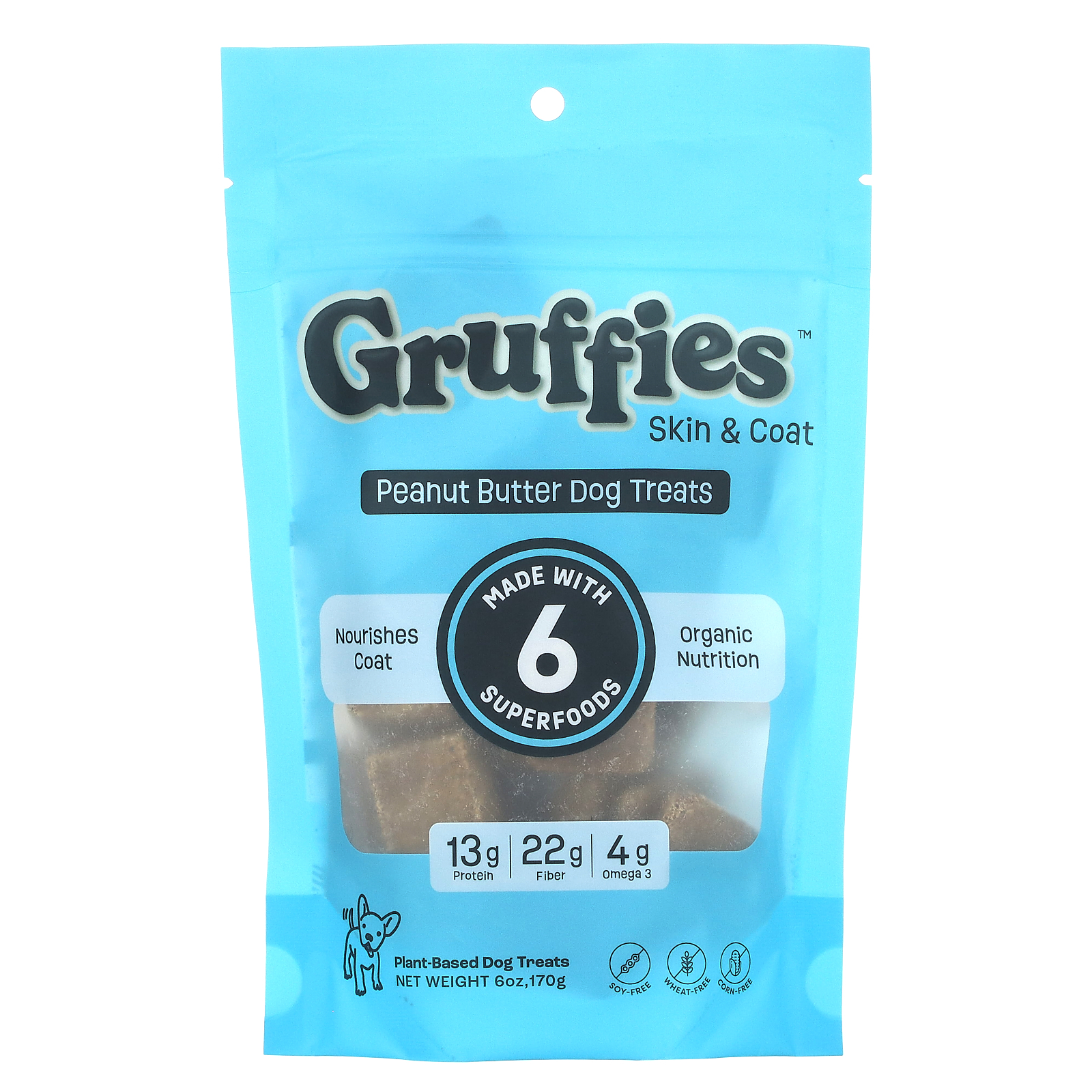 Gruffies Peanut Butter Skin & Coat Dog Treats 170g All Natural Ingredients, Made in USA
