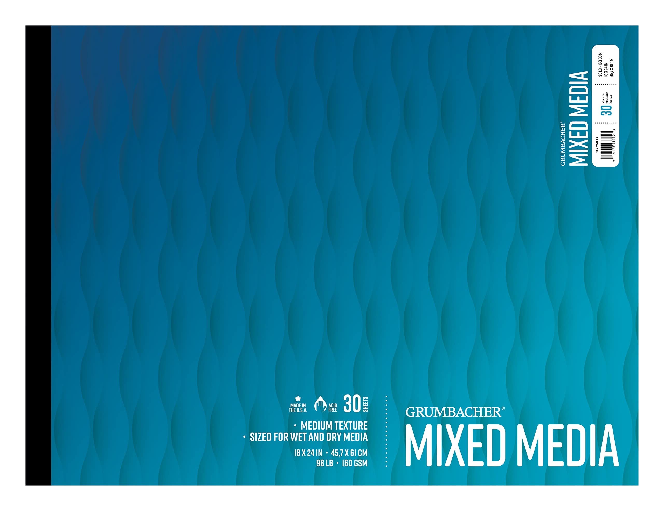 Grumbacher 18" x 24" Mixed Media Paper Pad, 98 lb. / 160 GSM, Tape-Bound, 30 Sheets/Pad