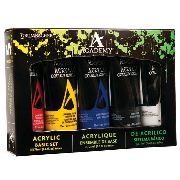 Grumbacher Academy Acrylic Color Set, 5-Colors, Basic Colors
