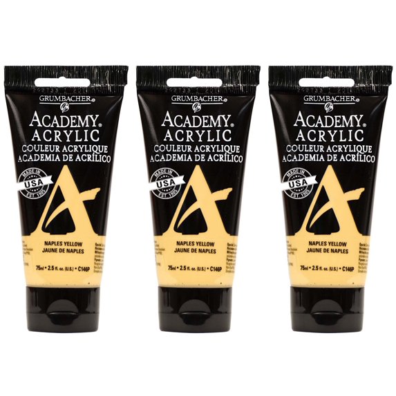 Grumbacher Academy Acrylic Paint, Naples Yellow, 75ml/2.5 oz. Plastic Tube, 3-Pack