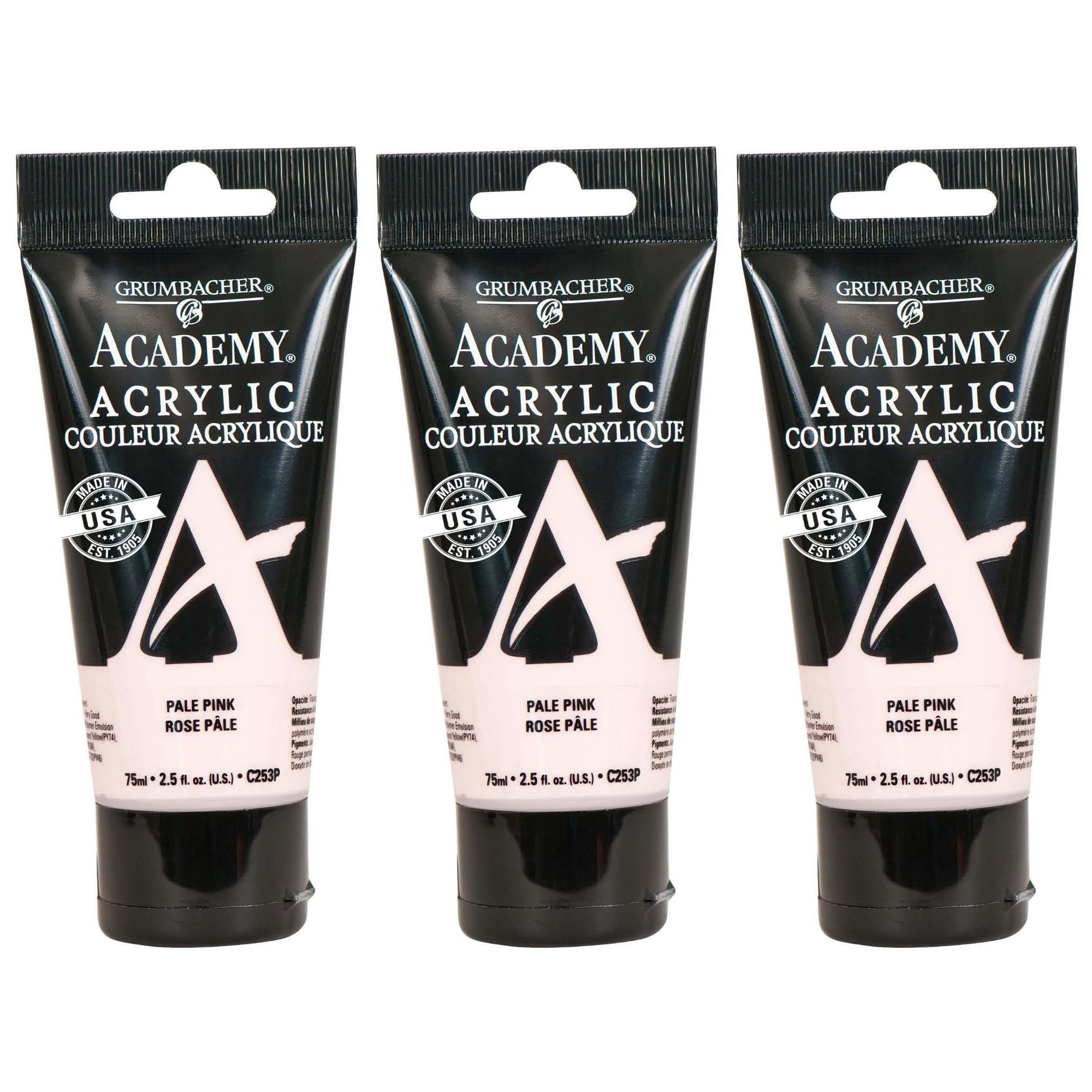 Grumbacher Academy Acrylic Paint, Pale Pink, 75ml/2.5 oz. Plastic Tube, 3-Pack