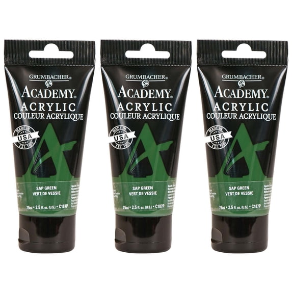 Grumbacher Academy Acrylic Paint, Sap Green, 75ml/2.5 oz. Plastic Tube, 3-Pack