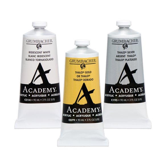 Grumbacher Academy Professional Acrylic Paint Set of 3 - 90ml Metallic Colors - Artist Grade Acrylic Paint Set with Premium Pigments, Semi-Gloss Sheen, ASTM Lightfast Rating 1