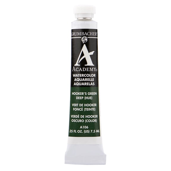 Grumbacher Academy Watercolor, 7.5ml Tube, Hooker' s Green Deep