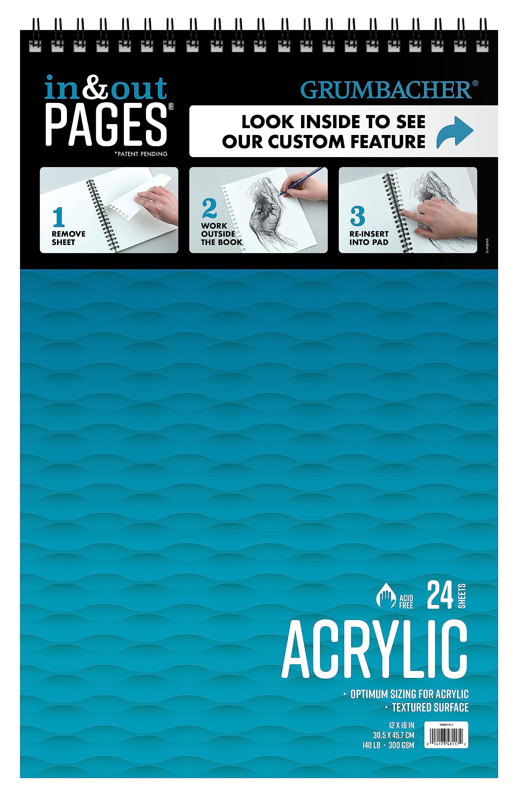 Grumbacher Acrylic In & Out Pad - 12" x 18", 24 sheets, 140 lb