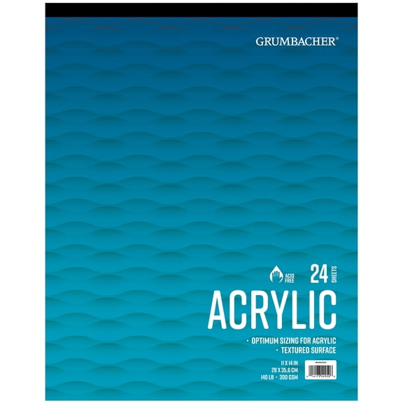 Grumbacher Acrylic Pad 11" x 14" 140lb./300GSM 24 Sheet Tape Bound