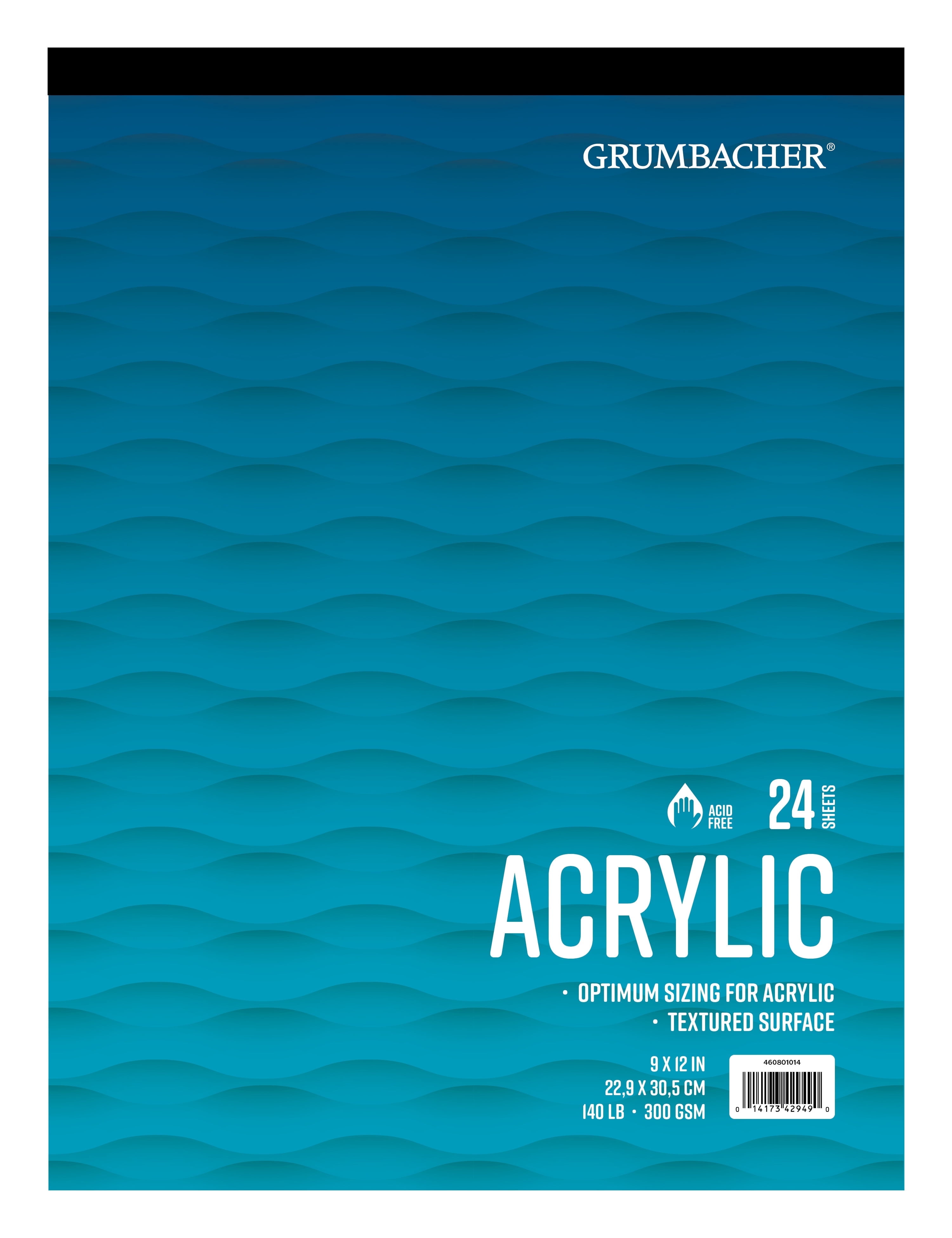 Grumbacher 9 x 12 Acrylic Pad, 140lb/300GSM, 24 Sheets, Tape Bound