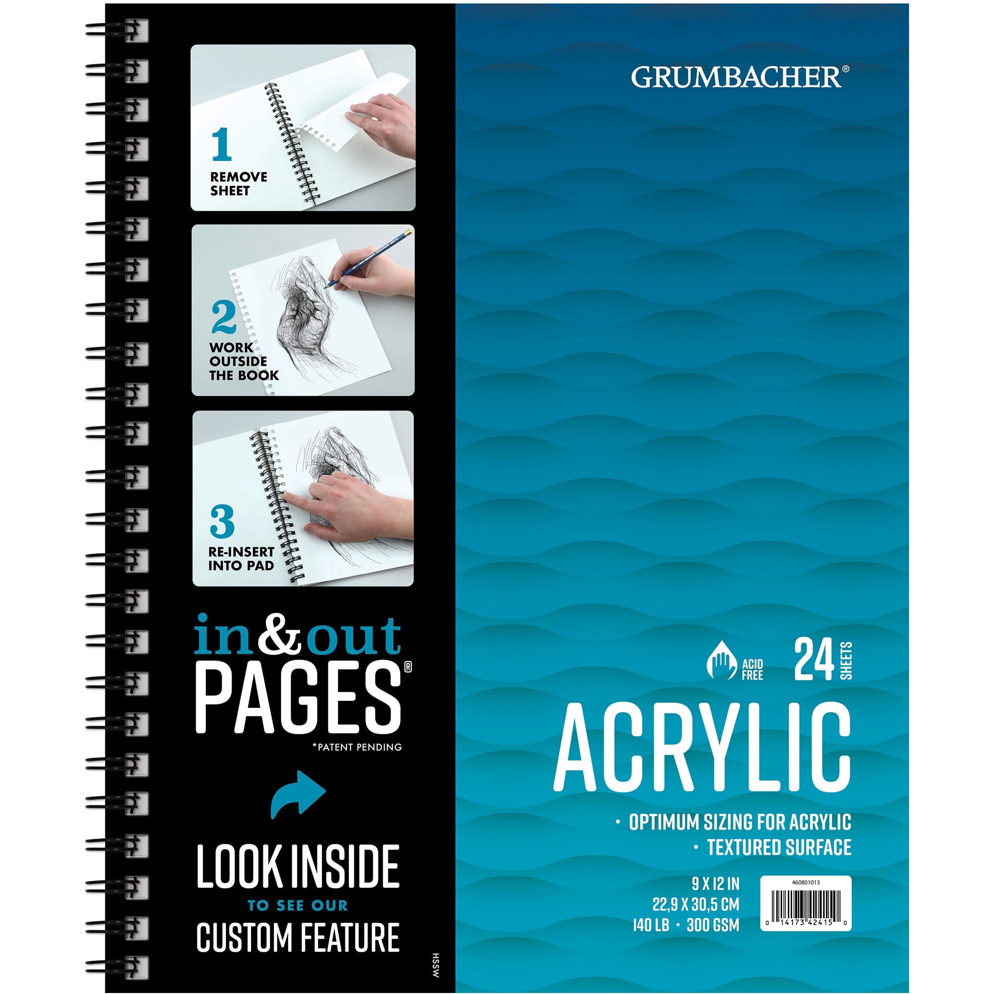 Grumbacher 9 x 12 Acrylic Pad 140 lb 300 GSM 24 Sheet Wire Bound