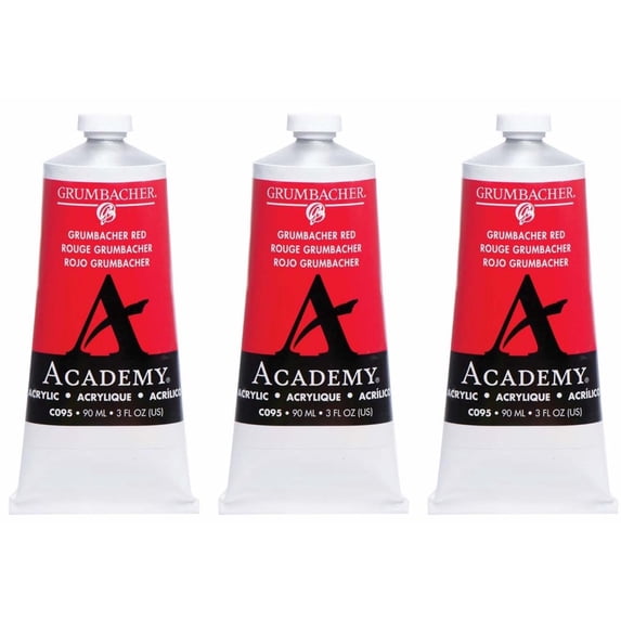 Grumbacher Acrylic Paint 90ml/3 oz. Metal Tube 3-Pack - Grumbacher Red