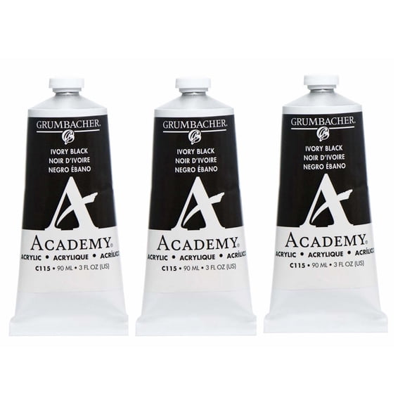 Grumbacher Acrylic Paint 90ml/3 oz. Metal Tube 3-Pack - Ivory Black