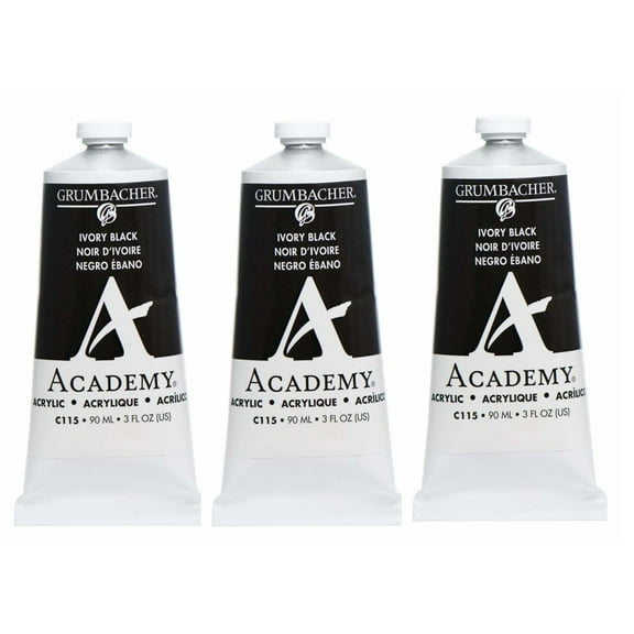 Grumbacher Acrylic Paint, Ivory Black, 90ml/3 oz. Metal Tube, 3-Pack