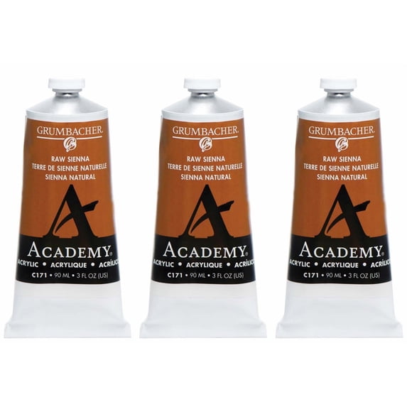 Grumbacher Acrylic Paint, Raw Sienna, 90ml/3 oz. Metal Tube, 3-Pack