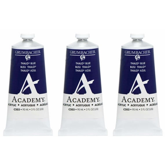 Grumbacher Acrylic Paint, Thalo Blue, 90ml/3 oz. Metal Tube, 3-Pack