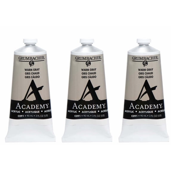 Grumbacher Acrylic Paint, Warm Gray, 90ml/3 oz. Metal Tube, 3-Pack