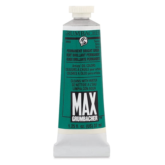 Grumbacher Max Artists' Water Miscible Oil Color - Permanent Bright Green, 37 ml tube