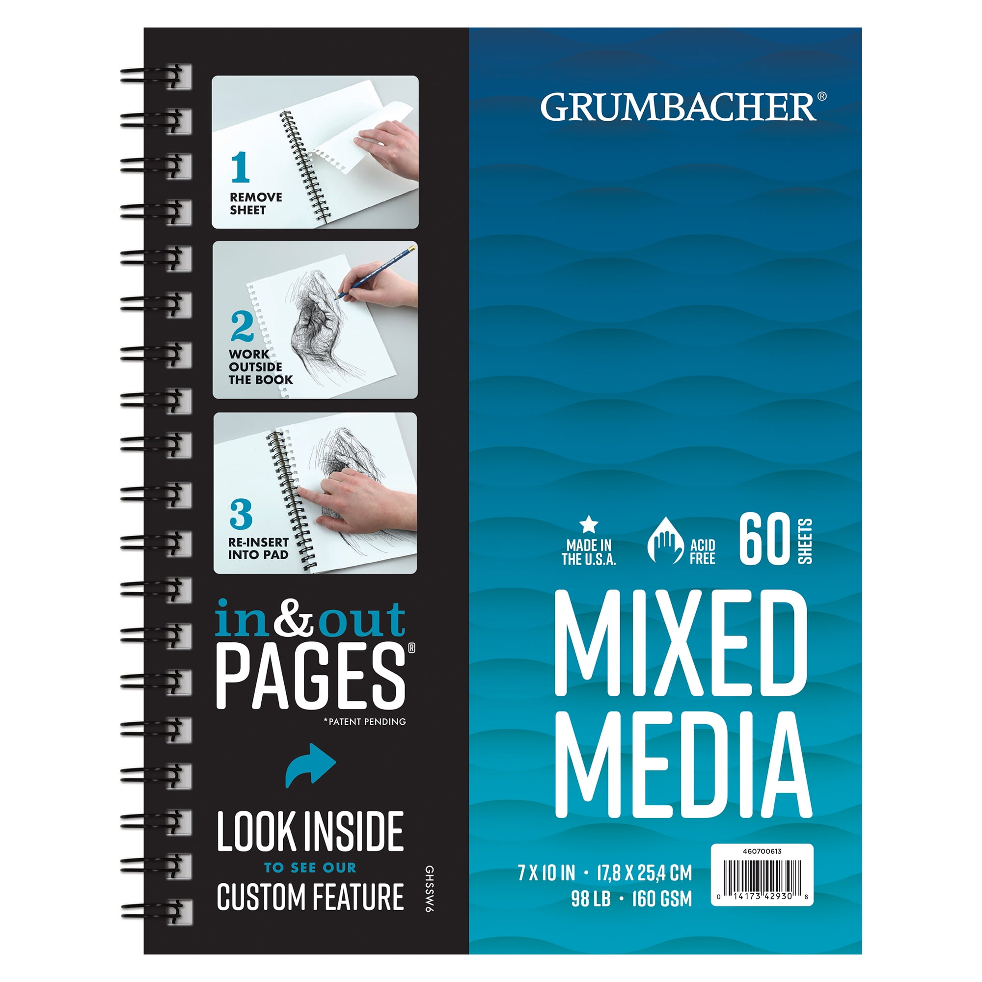 Grumbacher Mixed Media Art Pad 7 x 10 98lb./160GSM 60 Sheets Side Wire