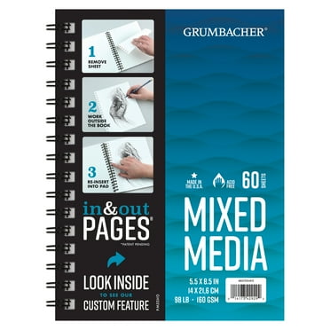 Grumbacher Mixed Media Art Paper Pad 5.5x8.5 98lb/160GSM, 60 Paper Sheets, Side Wire. Great for all ages.