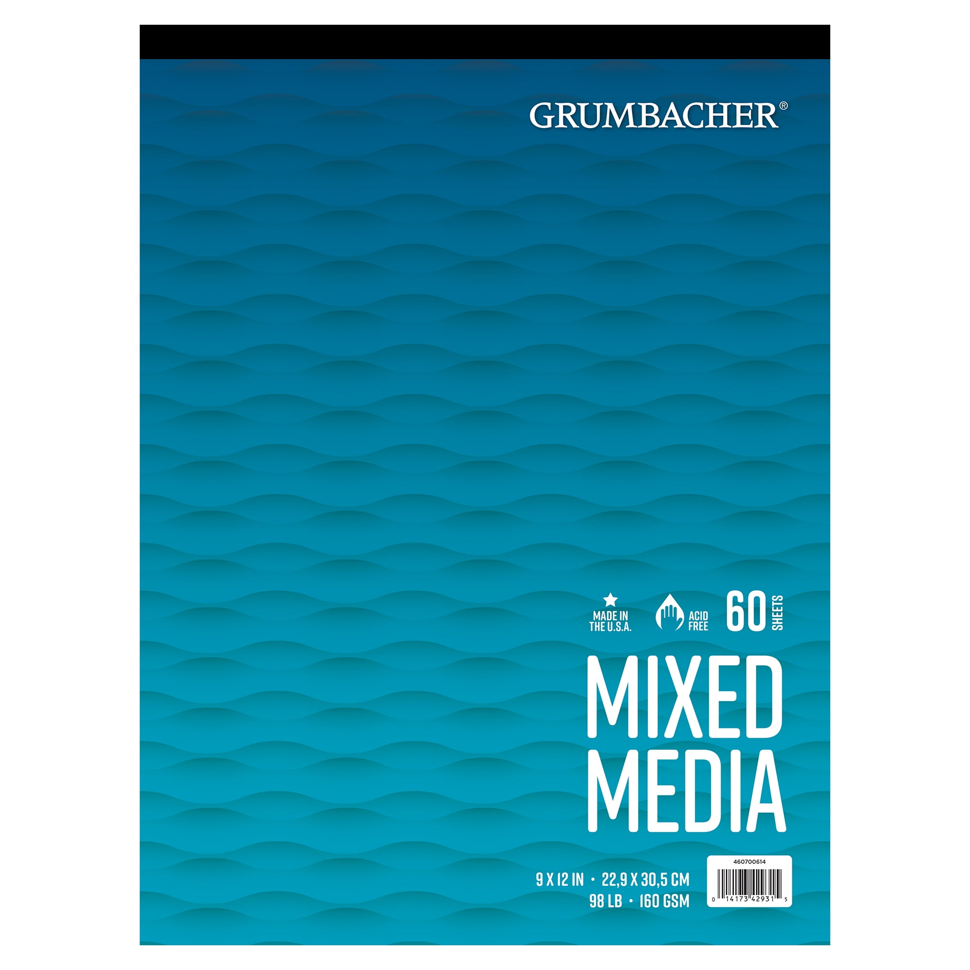 Grumbacher Mixed Media Paper Pad 7" x 10" 98lb./160 GSM, 60 Sheets White Paper. Tape Bound.