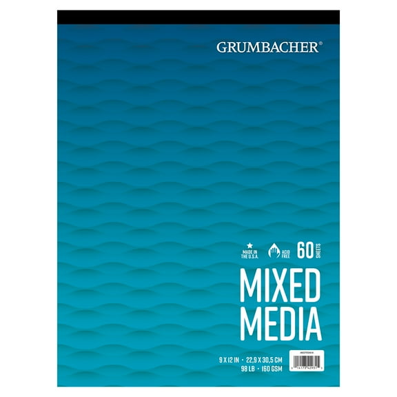 Grumbacher Mixed Media Paper Pad 7" x 10" 98lb./160 GSM, 60 Sheets White Paper. Tape Bound.