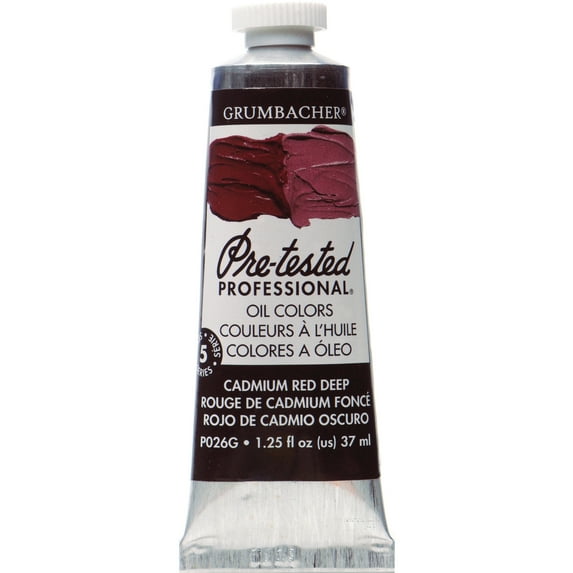 Grumbacher Pre-Tested Oil Color, 37ml Tube, Cadmium Red Deep