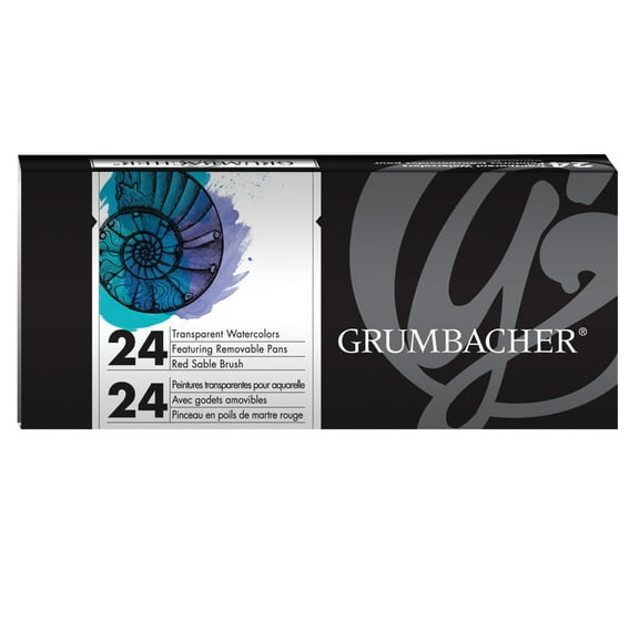 Grumbacher Transparent Watercolor Set, 24 Colors & Brush