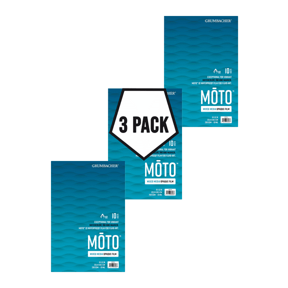 Grumbacher MOTO Mixed Media Opaque Film - 10 Sheet 10 pt. 9 x 12 Pad, 3 Pack