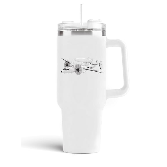 Aeromugs School Travel Tumbler 40oz – Stainless Steel Insulated Mug with Handle, Lid & Straw | Grumman E-2 Hawkeye