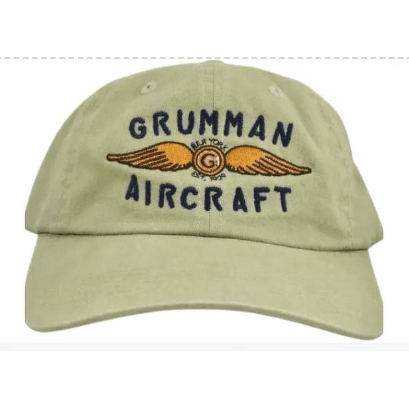 Grumman Embroidered Aircraft Wings Baseball Cap, Khaki, Aviation HAT-0128-K