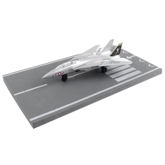 Grumman F-14 Tomcat Fighter Aircraft Metallic United States Navy VF-84 Jolly Rogers with Runway Section Diecast Model Airplane, Silver